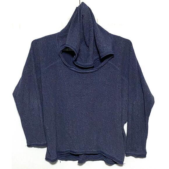 Storia Tops - Storia Navy Blue Cowl Neck Pullover Crop Top Womens M Terry Cloth Soft Lagenlook